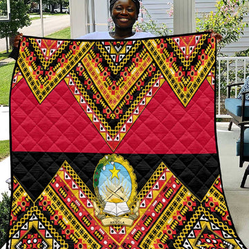 Angola Independence Day Quilt with Coat of Arms and Samakaka Pattern LT01