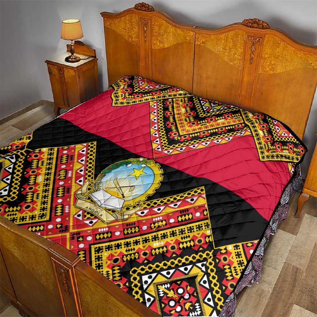 Angola Independence Day Quilt with Coat of Arms and Samakaka Pattern LT01