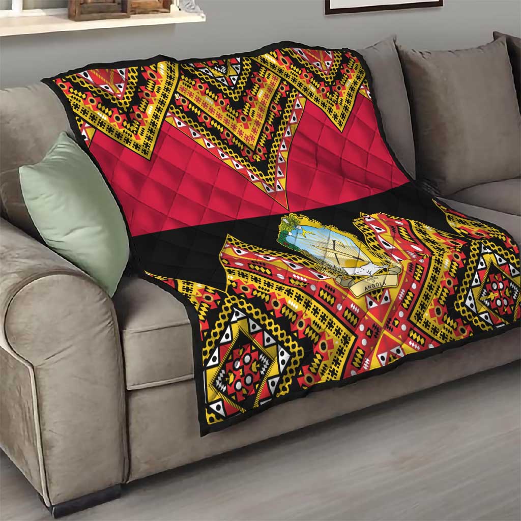 Angola Independence Day Quilt with Coat of Arms and Samakaka Pattern LT01