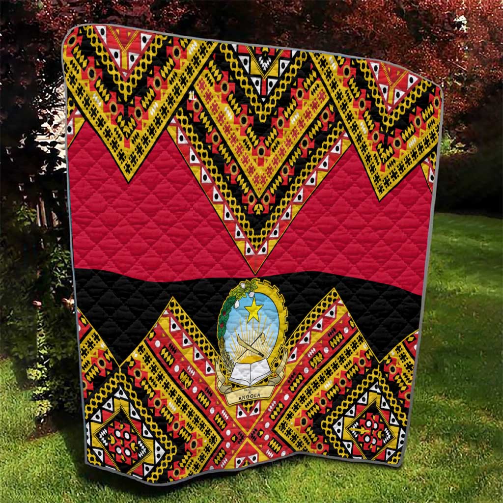 Angola Independence Day Quilt with Coat of Arms and Samakaka Pattern LT01