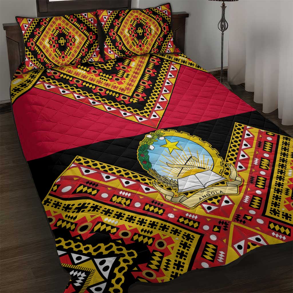 Angola Independence Day Quilt Bed Set with Coat of Arms and Samakaka Pattern LT01