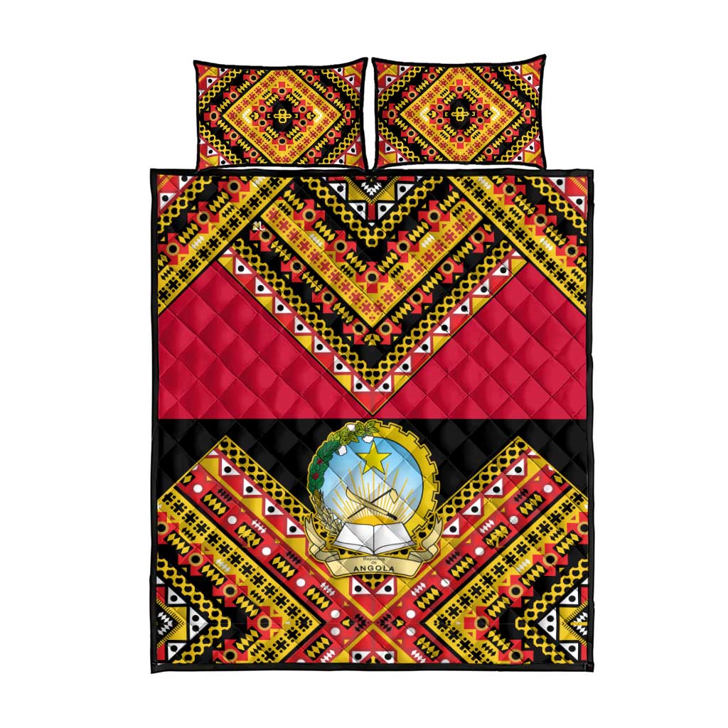 Angola Independence Day Quilt Bed Set with Coat of Arms and Samakaka Pattern LT01