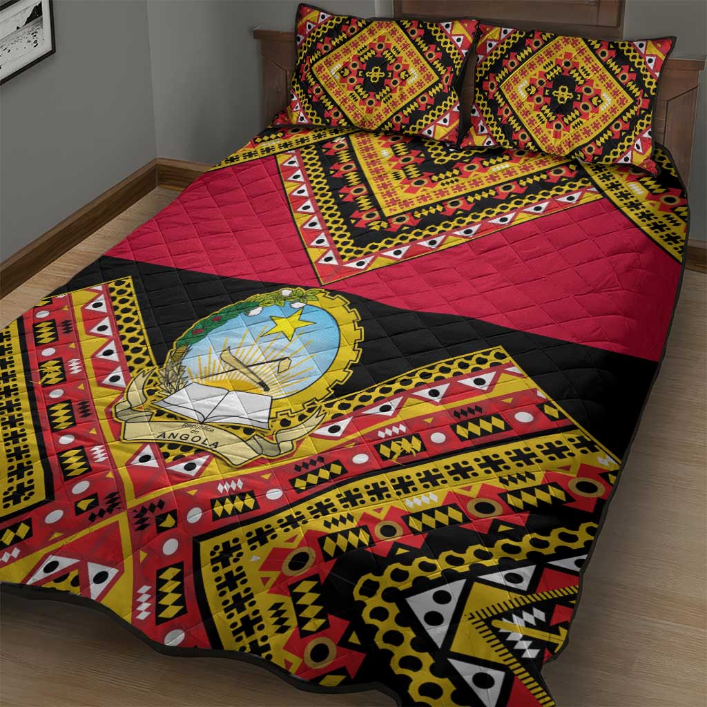 Angola Independence Day Quilt Bed Set with Coat of Arms and Samakaka Pattern LT01