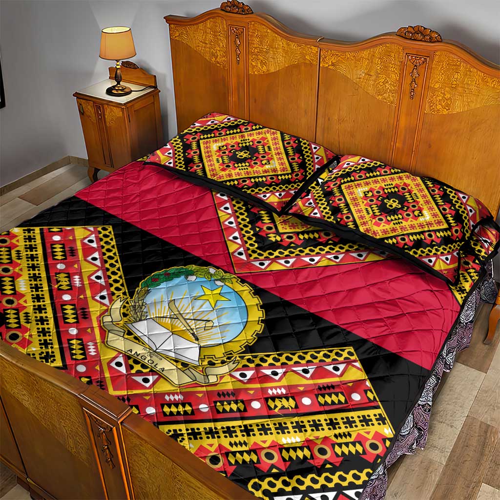Angola Independence Day Quilt Bed Set with Coat of Arms and Samakaka Pattern LT01