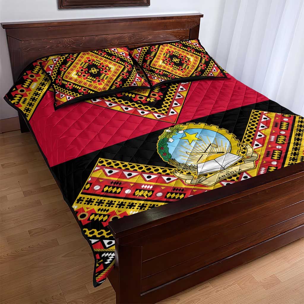 Angola Independence Day Quilt Bed Set with Coat of Arms and Samakaka Pattern LT01