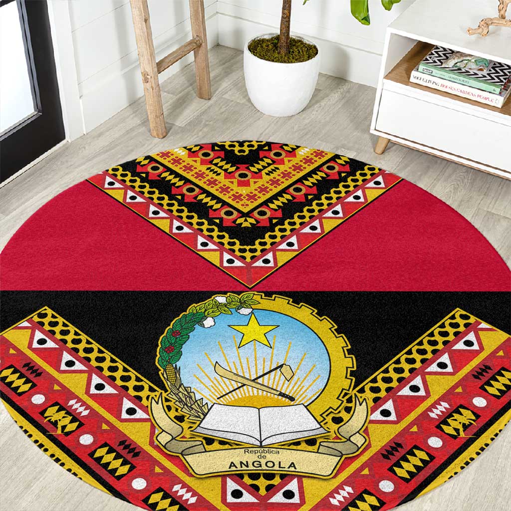 Angola Independence Day Round Carpet with Coat of Arms and Samakaka Pattern LT01