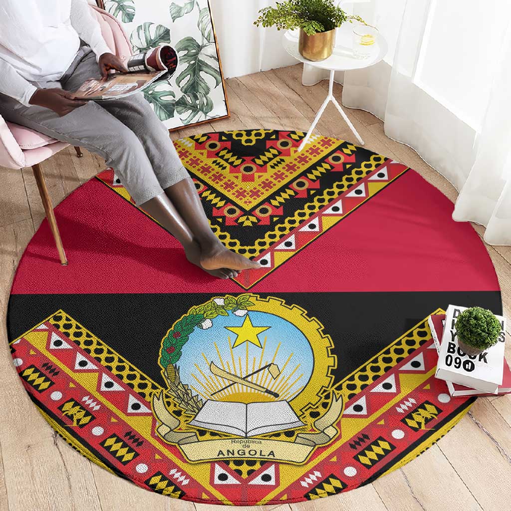 Angola Independence Day Round Carpet with Coat of Arms and Samakaka Pattern LT01
