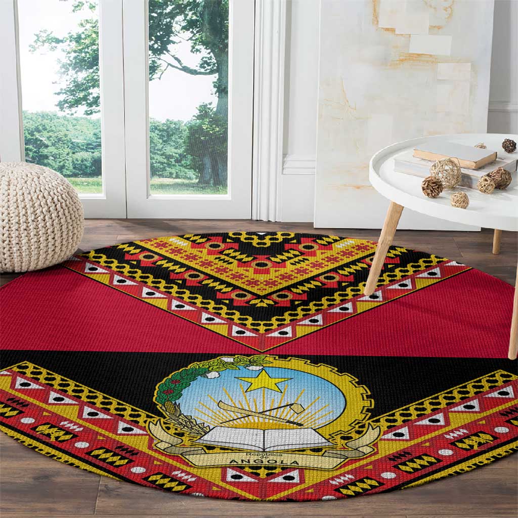 Angola Independence Day Round Carpet with Coat of Arms and Samakaka Pattern LT01