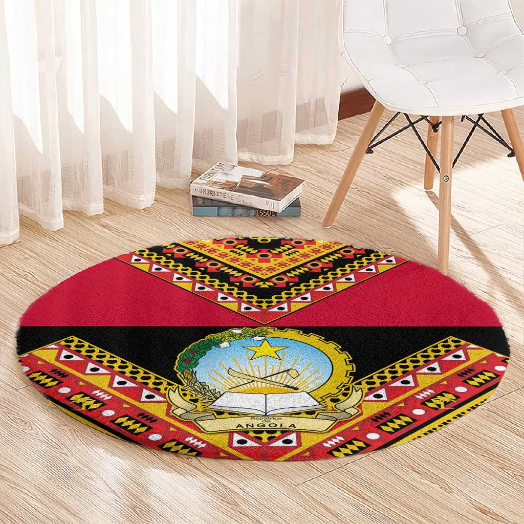 Angola Independence Day Round Carpet with Coat of Arms and Samakaka Pattern LT01