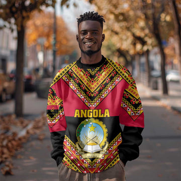 Angola Independence Day Sweatshirt with Coat of Arms and Samakaka Pattern LT01