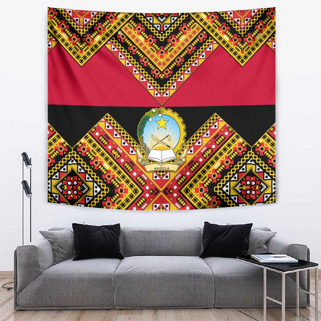 Angola Independence Day Tapestry with Coat of Arms and Samakaka Pattern LT01