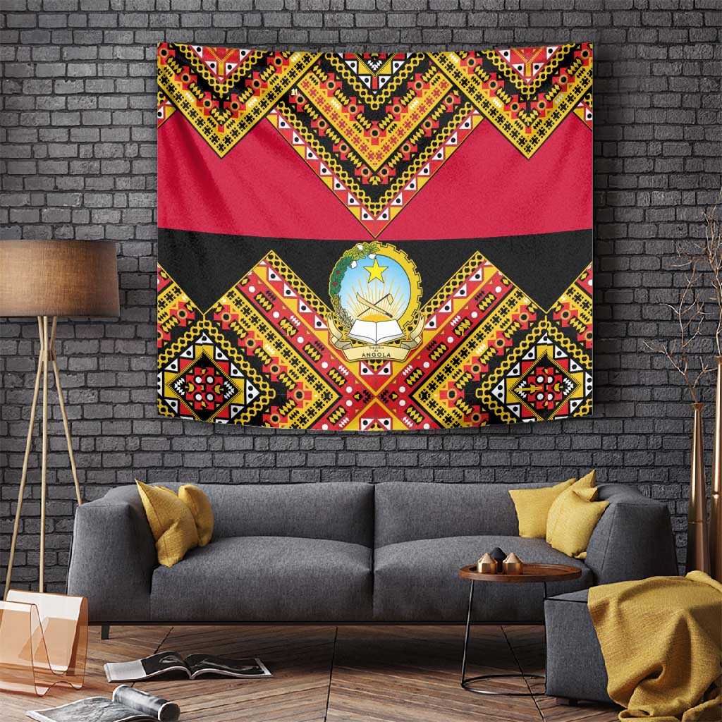 Angola Independence Day Tapestry with Coat of Arms and Samakaka Pattern LT01