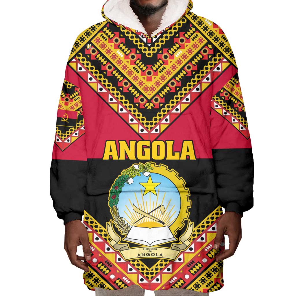 Angola Independence Day Wearable Blanket Hoodie with Coat of Arms and Samakaka Pattern LT01