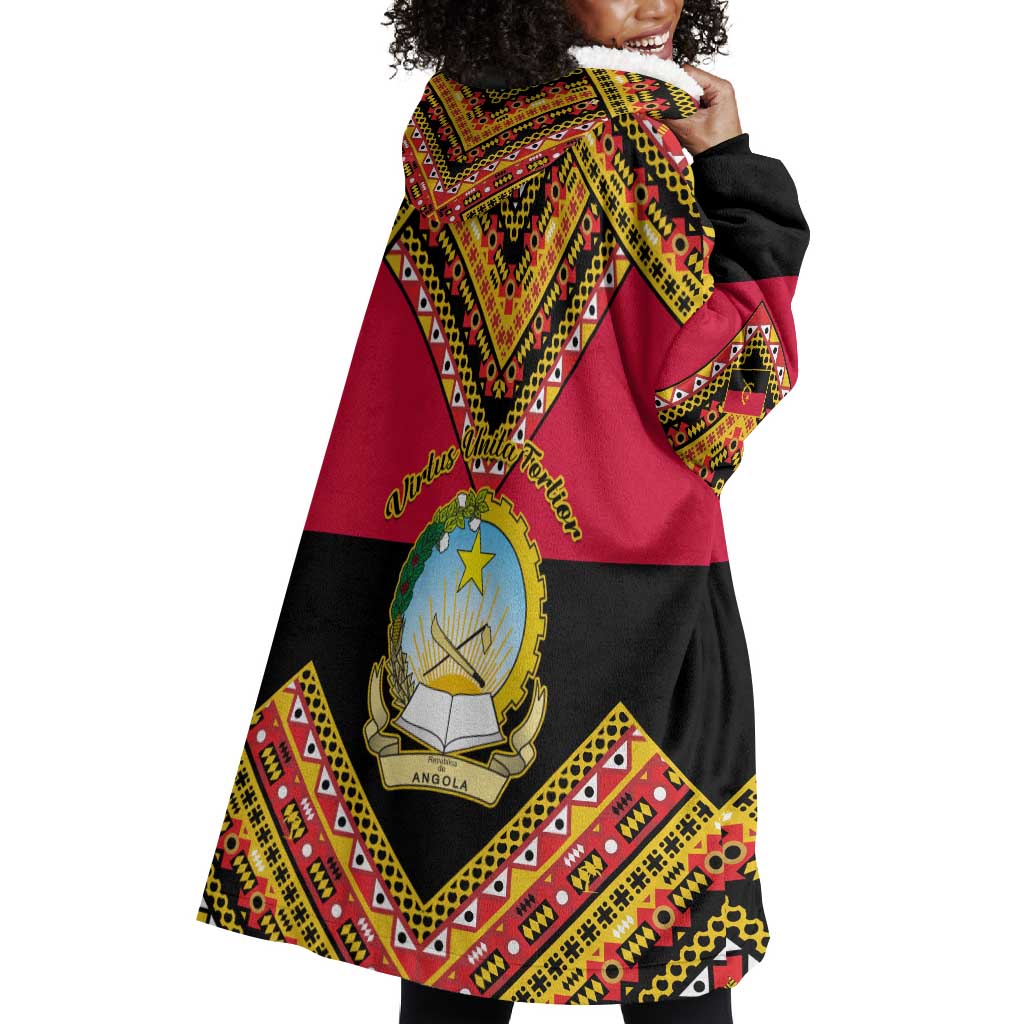 Angola Independence Day Wearable Blanket Hoodie with Coat of Arms and Samakaka Pattern LT01