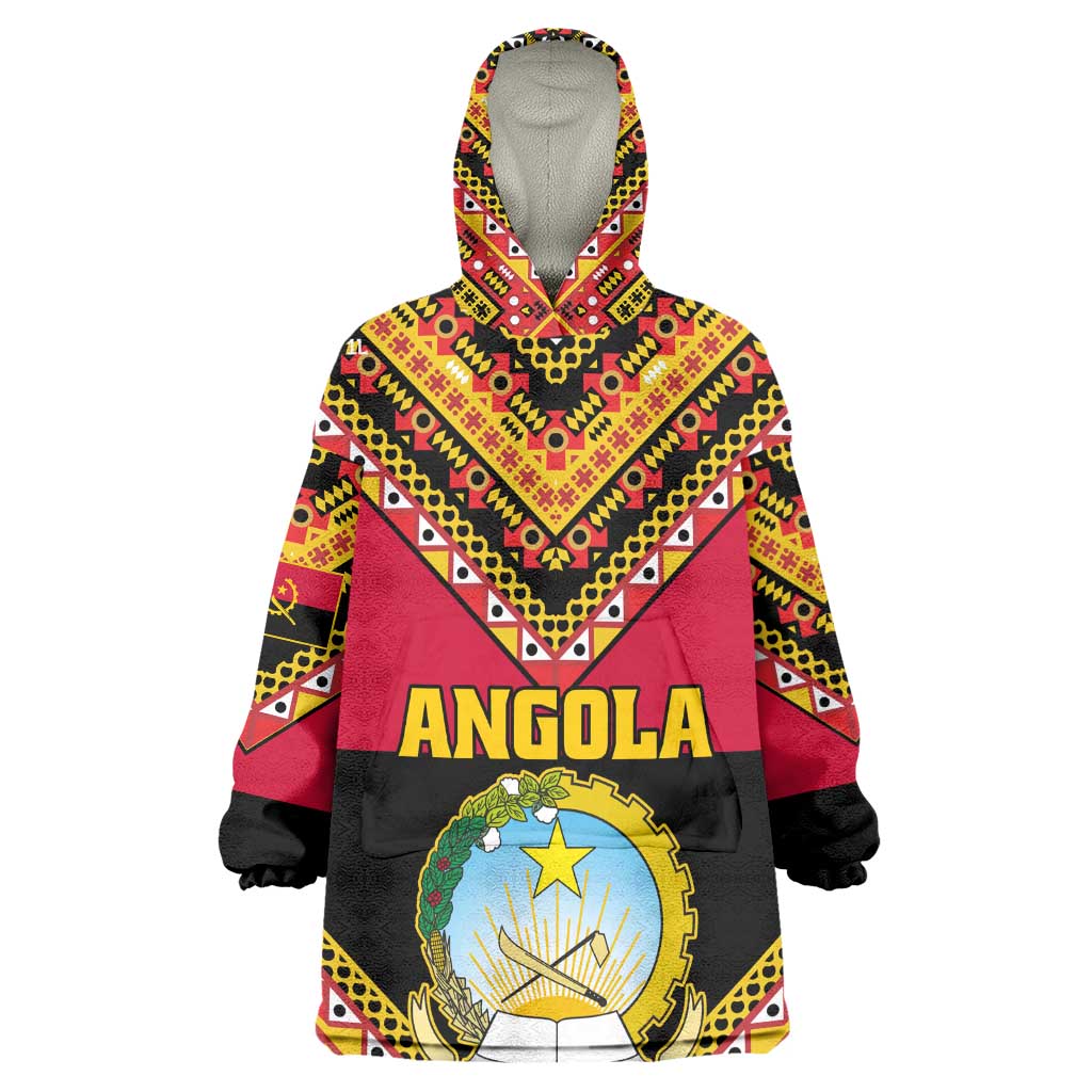 Angola Independence Day Wearable Blanket Hoodie with Coat of Arms and Samakaka Pattern LT01