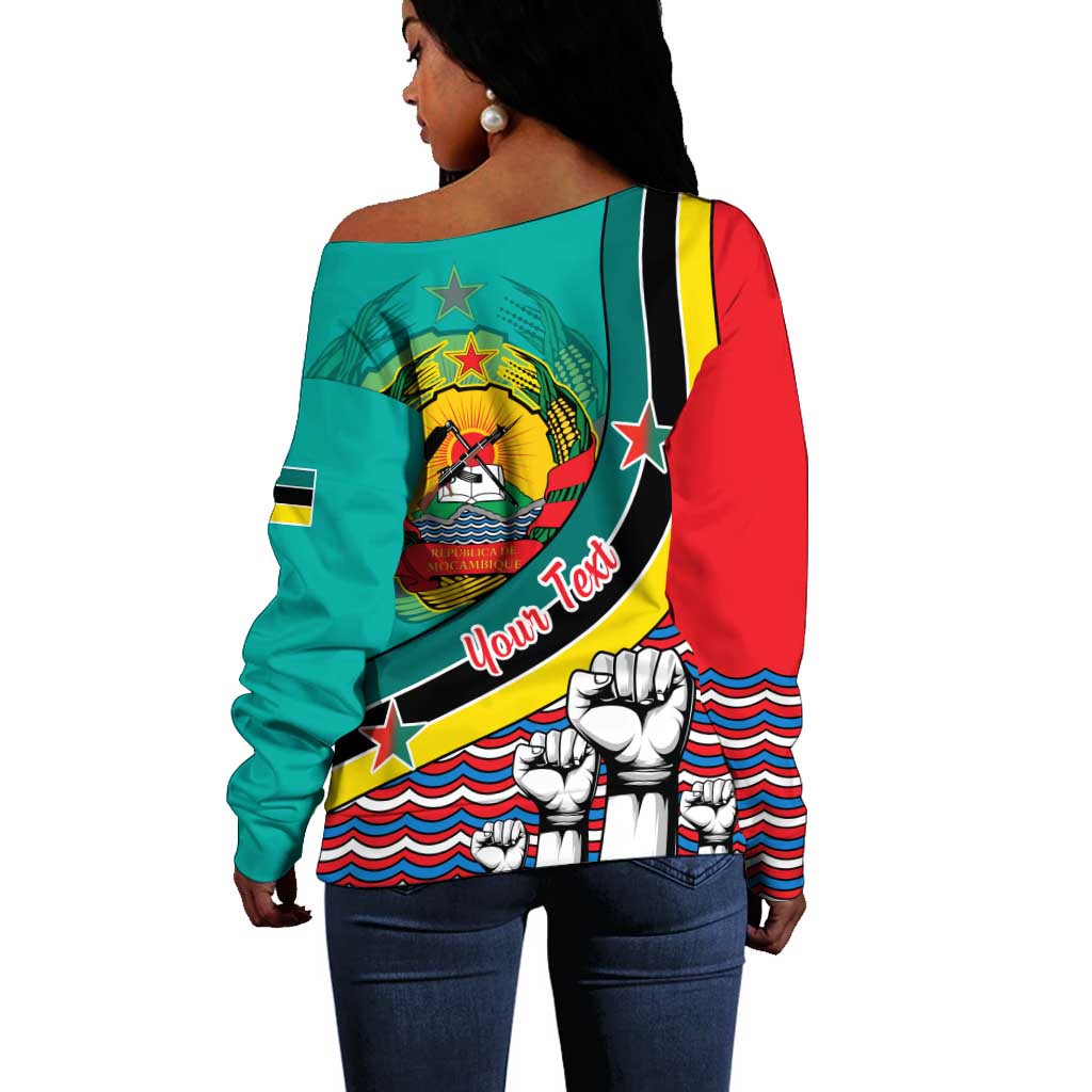 Personalized Mozambique Independence Day Off Shoulder Sweater - June 25, Mozambiki Emblem LT01