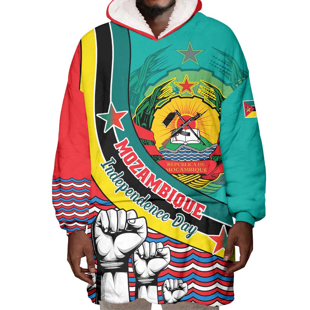 Personalized Mozambique Independence Day Wearable Blanket Hoodie - June 25, Mozambiki Emblem LT01