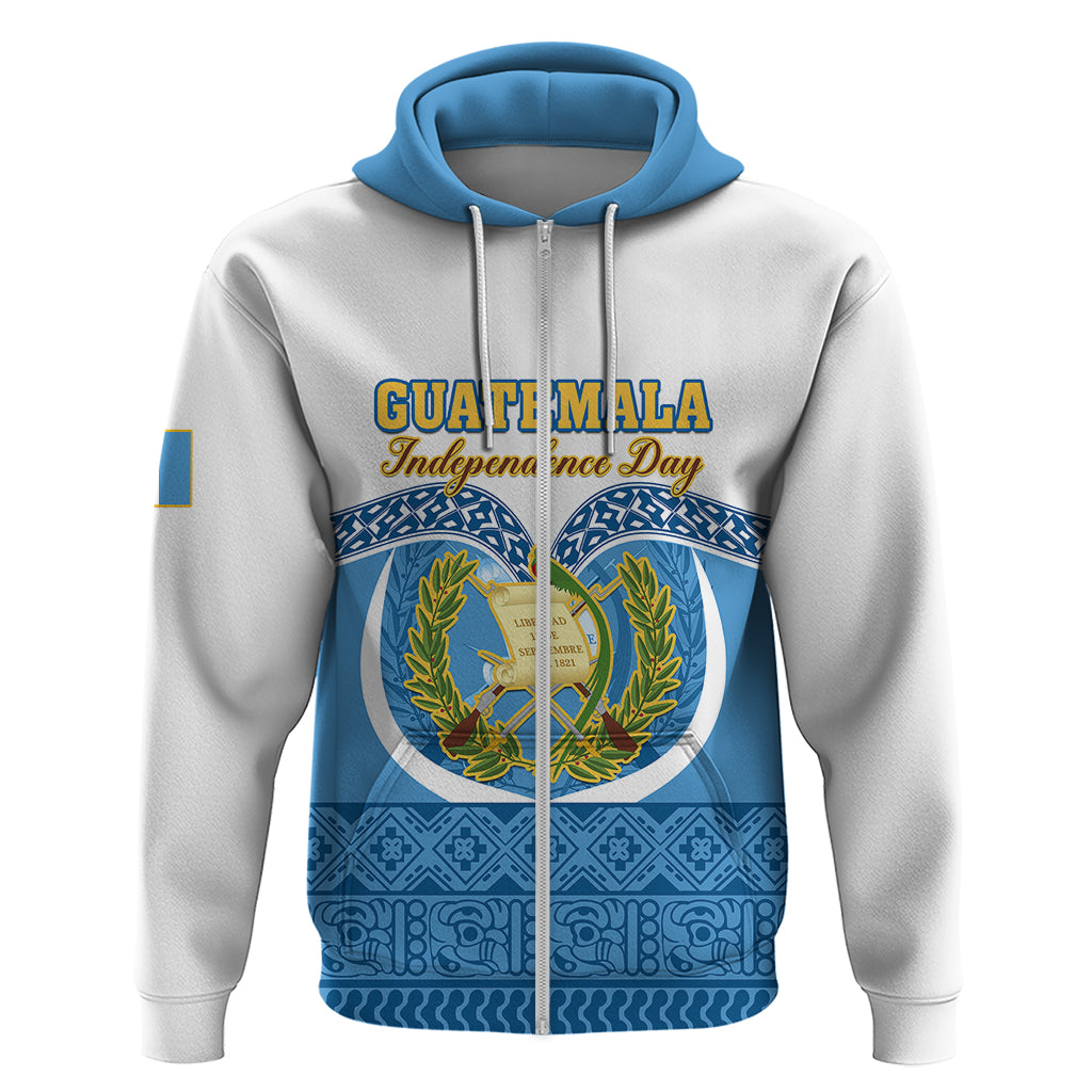 Personalised Guatemala Independence Day Hoodie Guatemalan Coat of Arms Mix Maya Pattern LT01