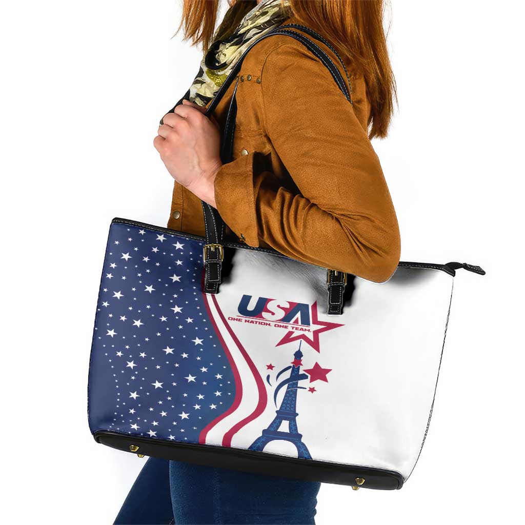 USA Eiffel Tower Leather Tote Bag One Nation One Team LT01