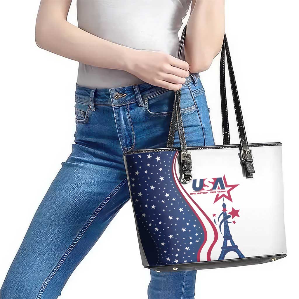 USA Eiffel Tower Leather Tote Bag One Nation One Team LT01