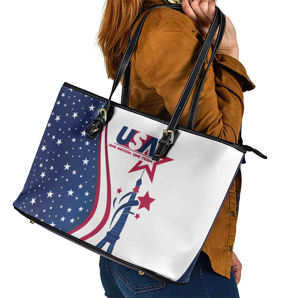 USA Eiffel Tower Leather Tote Bag One Nation One Team LT01