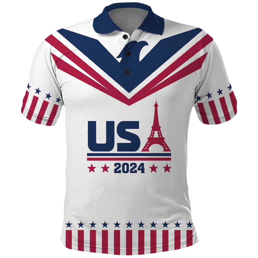 Custom USA 2024 Eiffel Tower Polo Shirt United States Summer Sport LT01