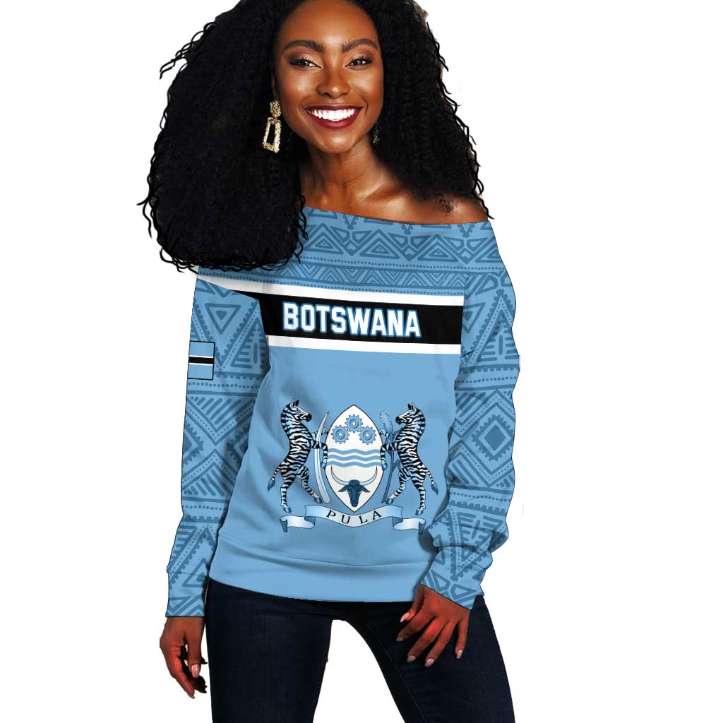 Personalized Botswana Off Shoulder Sweater with Tswana Pula and African Pattern LT01
