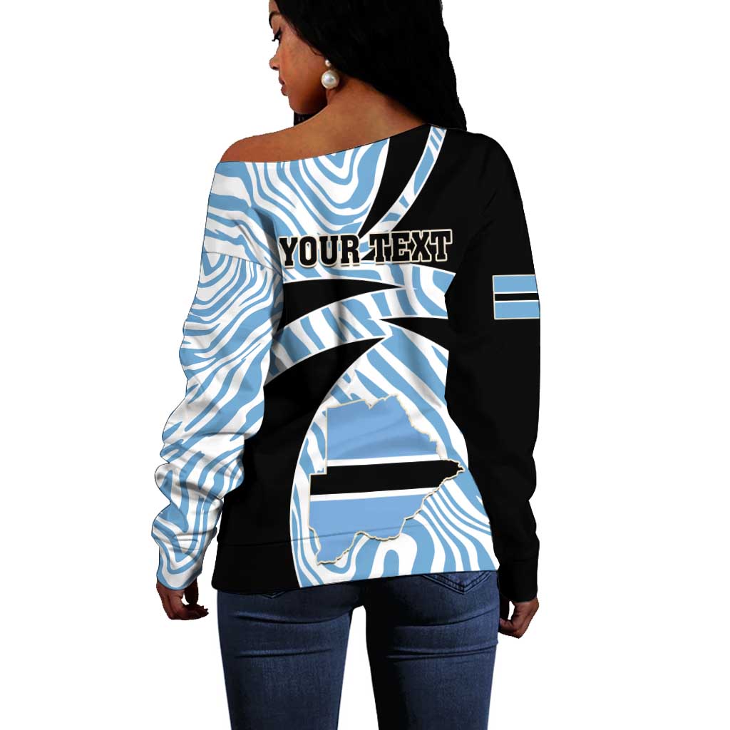 Personalized Botswana Independence Day Off Shoulder Sweater - Lefatshe la Botswana with Zebra Pattern LT01