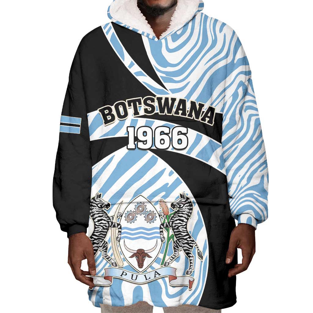 Personalized Botswana Independence Day Wearable Blanket Hoodie - Lefatshe la Botswana with Zebra Pattern LT01