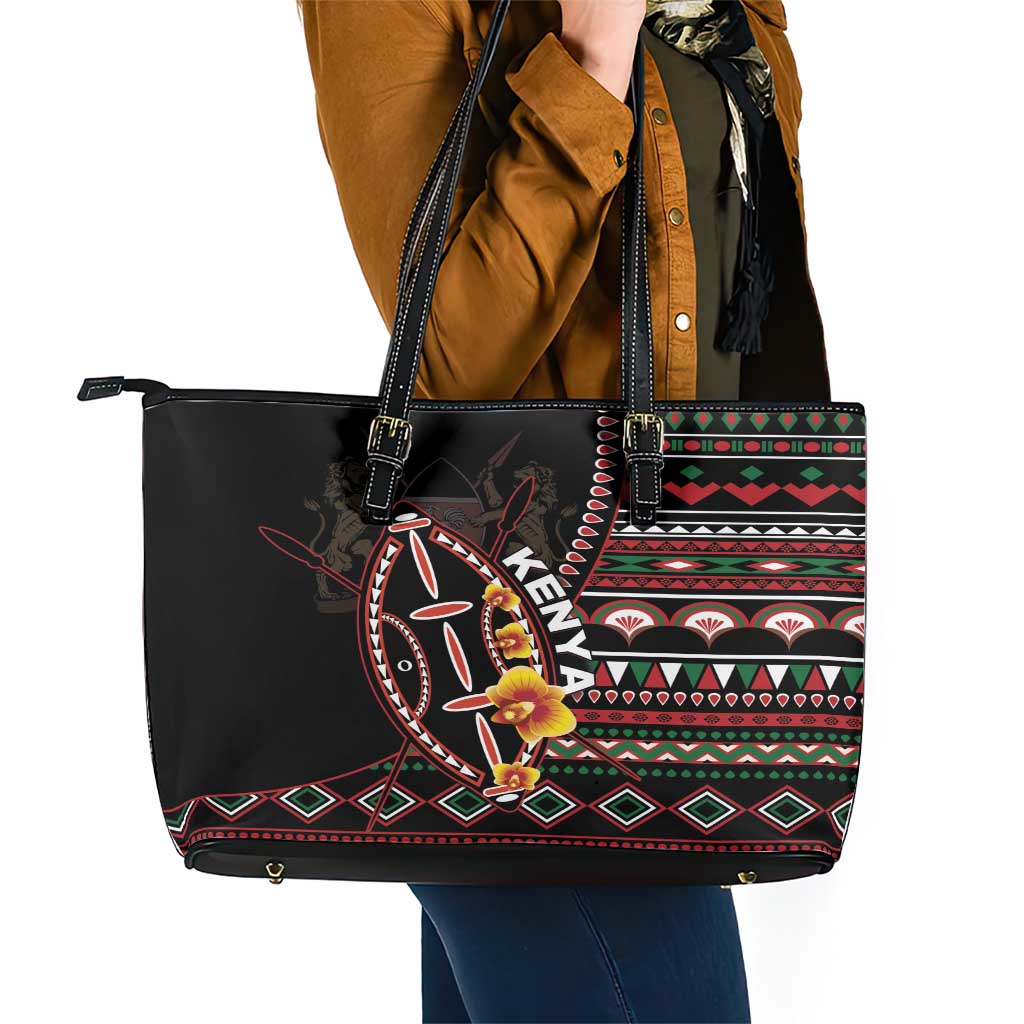 Kenya Leather Tote Bag Jamhuri ya Kenya Shield LT01
