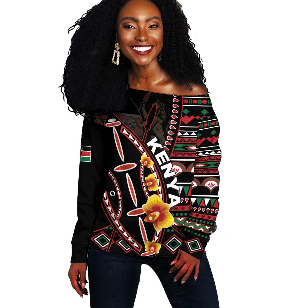Personalized Kenya Off Shoulder Sweater Jamhuri Day, Kenya Shield LT01