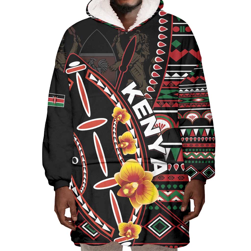 Personalized Kenya Wearable Blanket Hoodie Jamhuri Day, Kenya Shield LT01