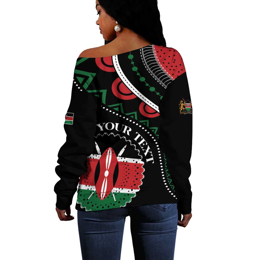 Personalized Kenya Off Shoulder Sweater Harambee African Pattern - Coat of Arms Design LT01