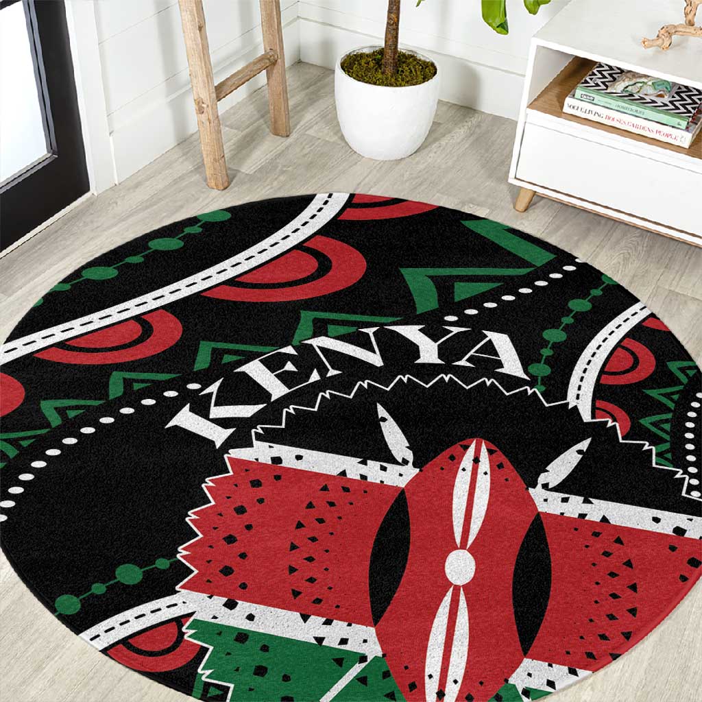 Kenya Round Carpet Harambee African Pattern - Coat of Arms Design LT01