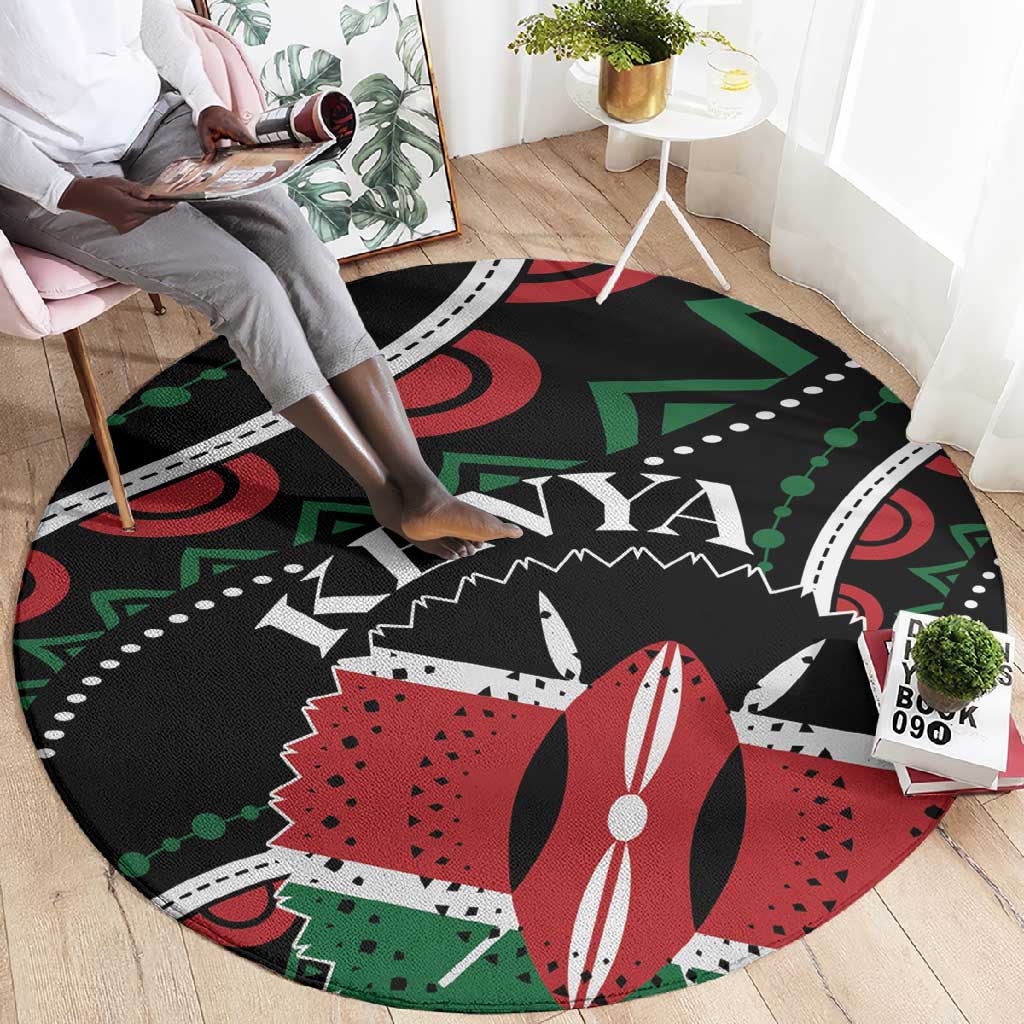 Kenya Round Carpet Harambee African Pattern - Coat of Arms Design LT01