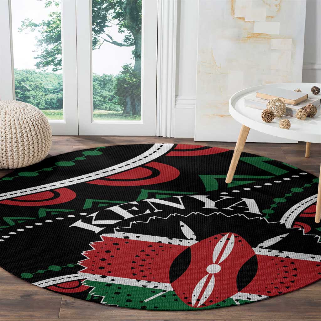 Kenya Round Carpet Harambee African Pattern - Coat of Arms Design LT01
