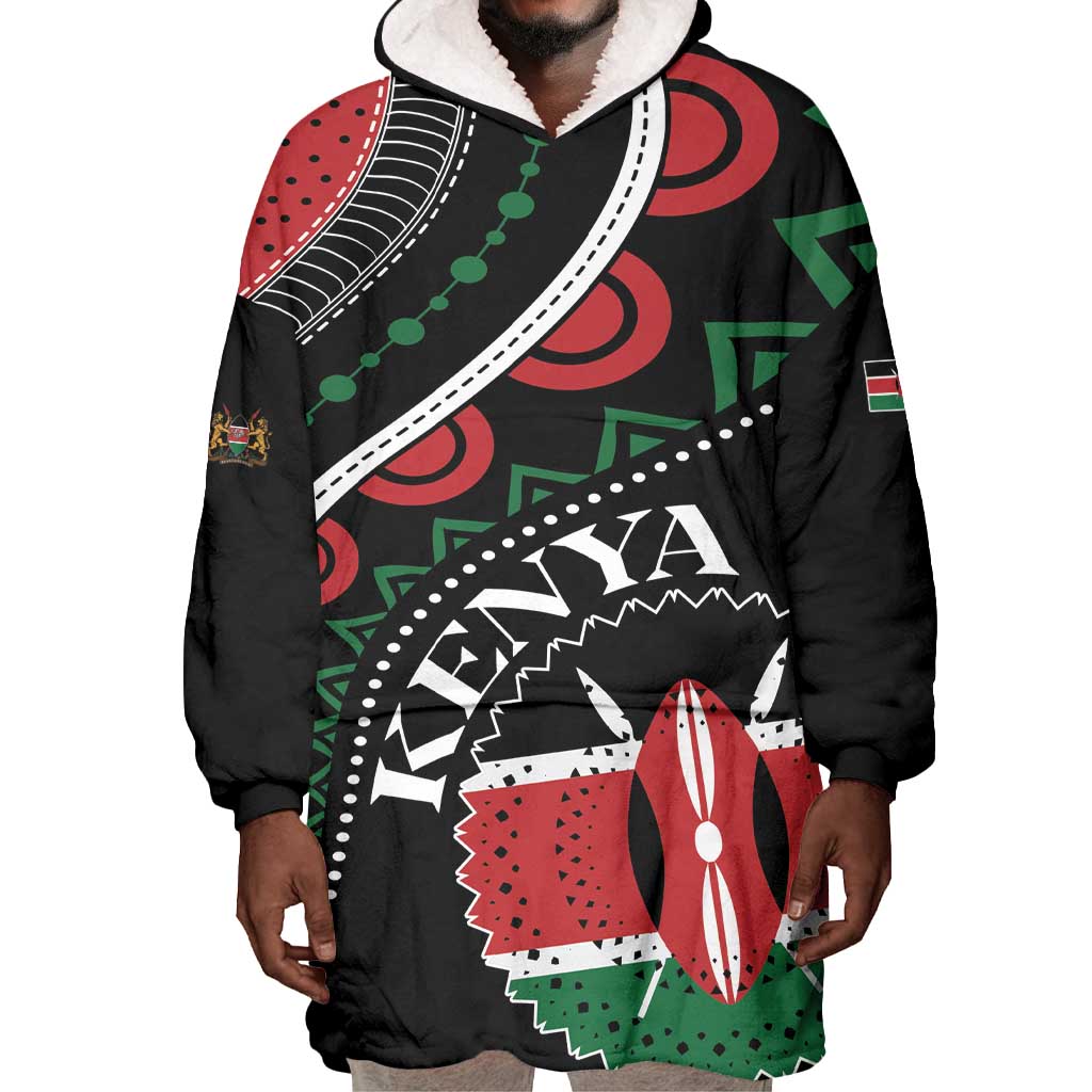 Personalized Kenya Wearable Blanket Hoodie Harambee African Pattern - Coat of Arms Design LT01