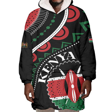 Personalized Kenya Wearable Blanket Hoodie Harambee African Pattern - Coat of Arms Design LT01