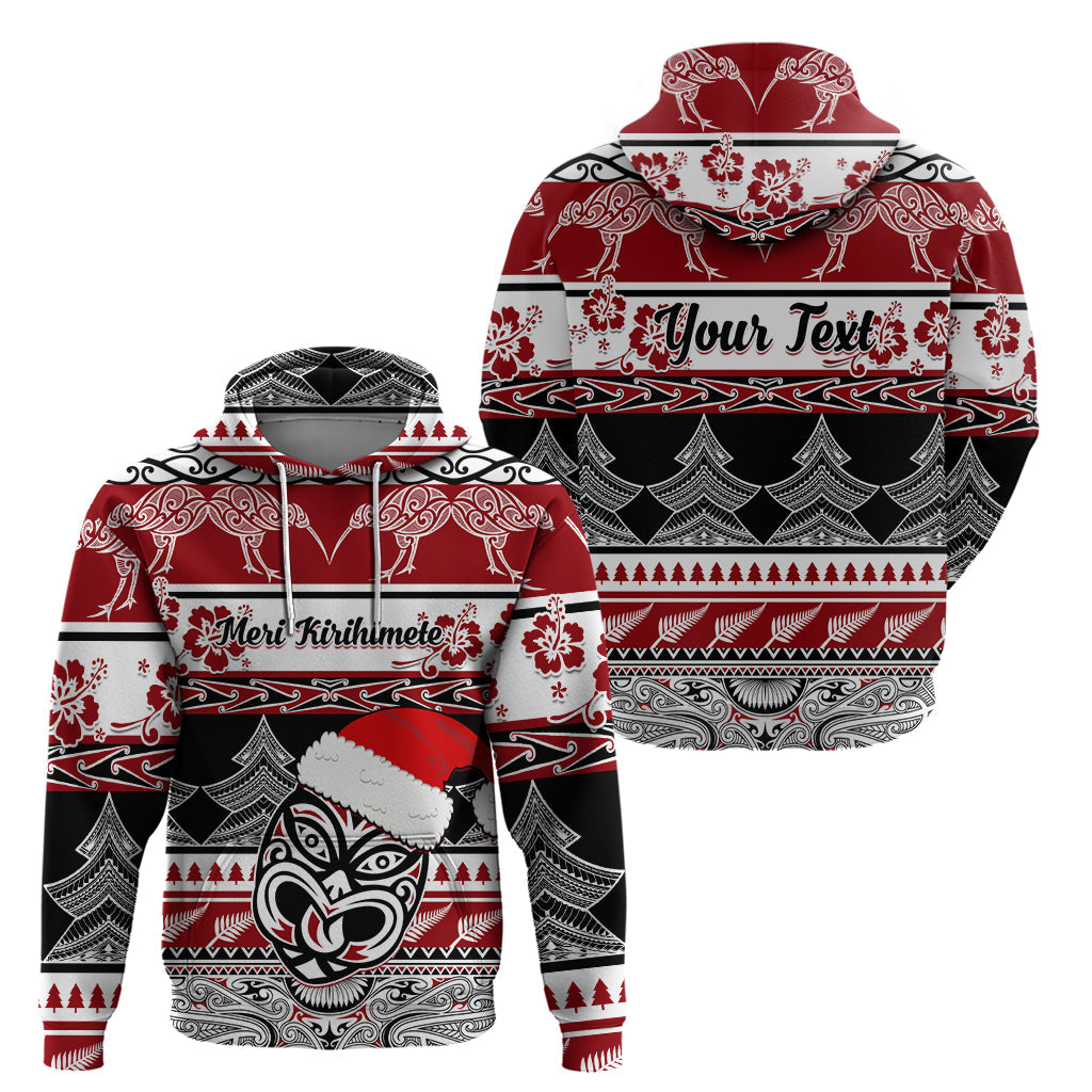 Custom New Zealand Christmas Hoodie Maori Meri Kirihimete Moko LT01