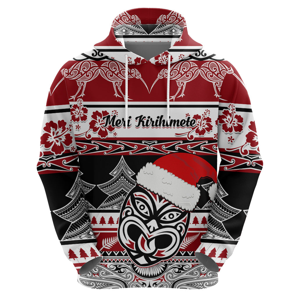 Custom New Zealand Christmas Hoodie Maori Meri Kirihimete Moko LT01
