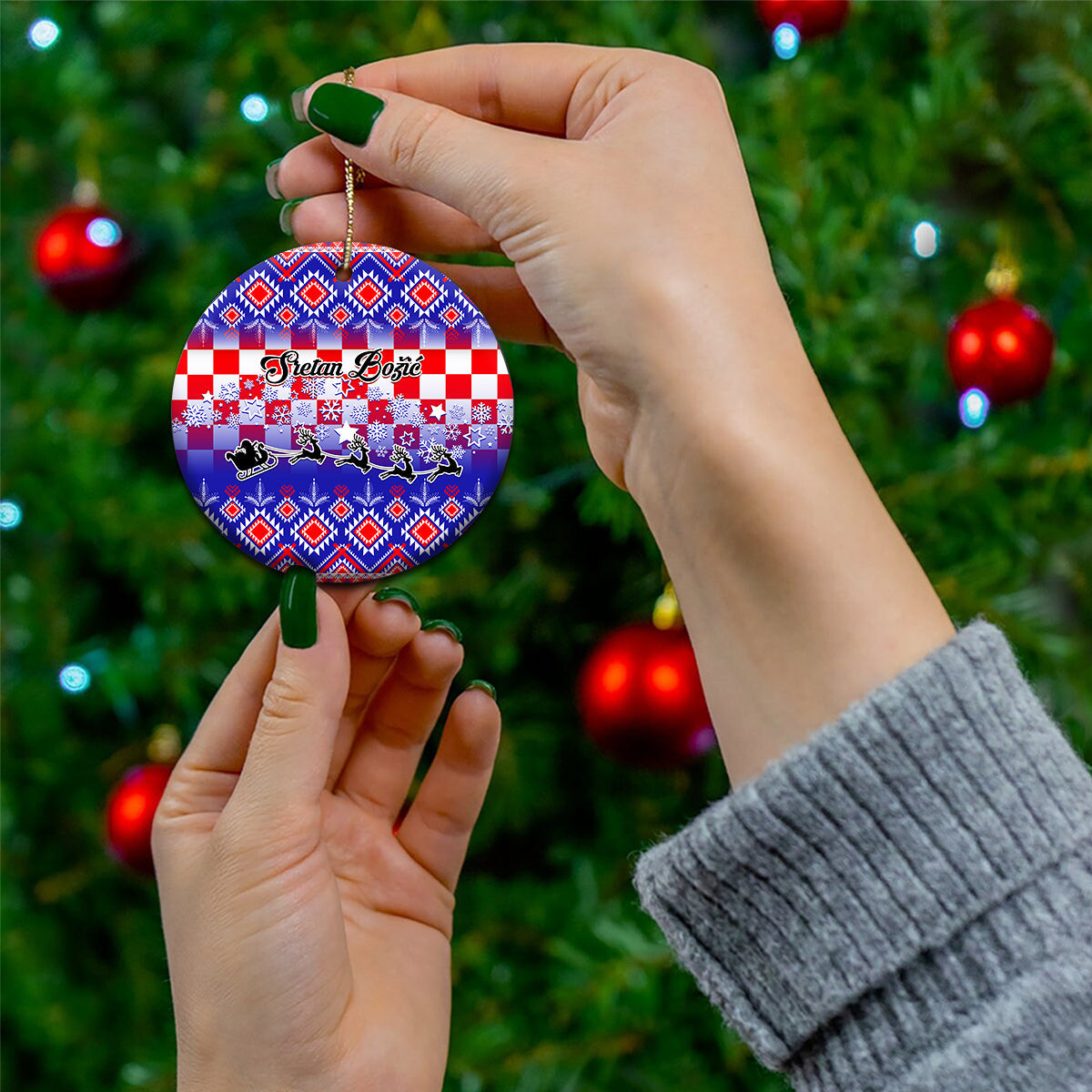 Croatia Christmas Ceramic Ornament Sretan Bozic Croatian Embroidery Patterns LT01