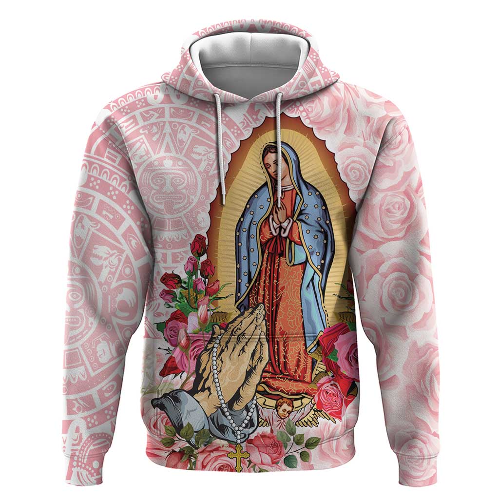 Virgen de Guadalupe Hoodie Rose Flower Mexican Aztec Pattern LT01