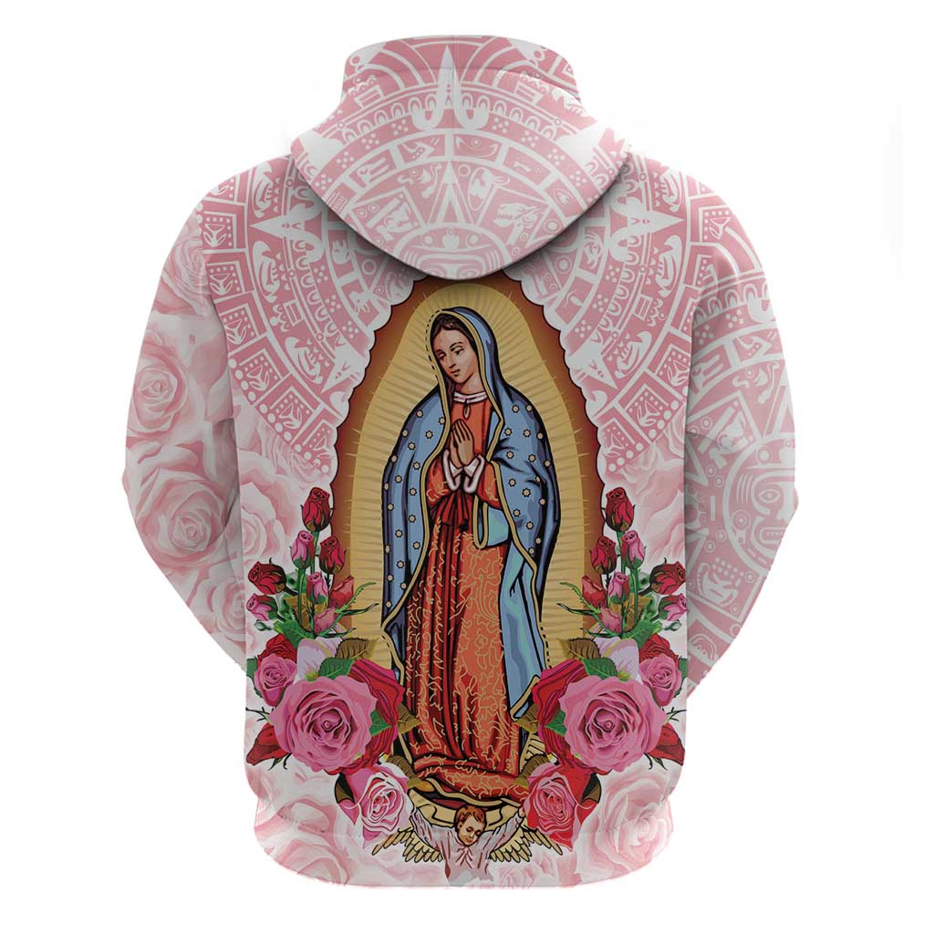 Virgen de Guadalupe Hoodie Rose Flower Mexican Aztec Pattern LT01