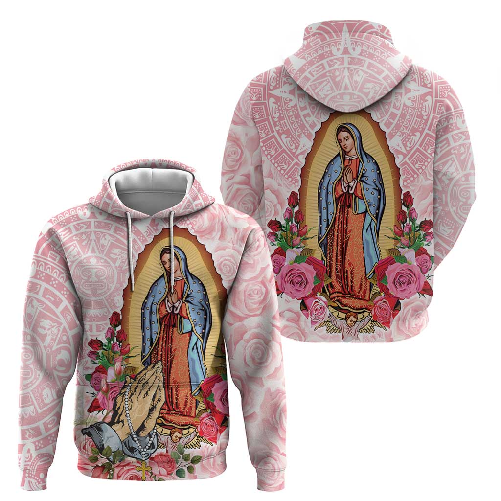 Virgen de Guadalupe Hoodie Rose Flower Mexican Aztec Pattern LT01