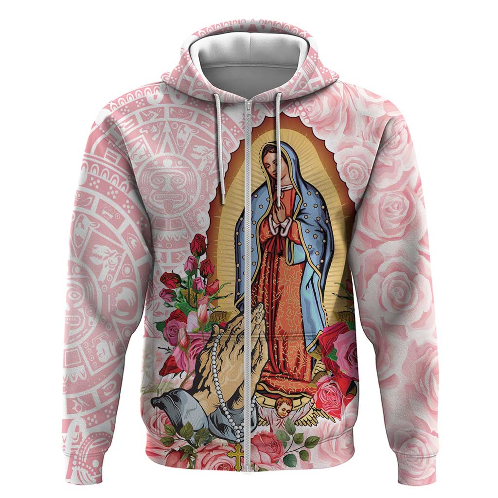 Virgen de Guadalupe Hoodie Rose Flower Mexican Aztec Pattern LT01