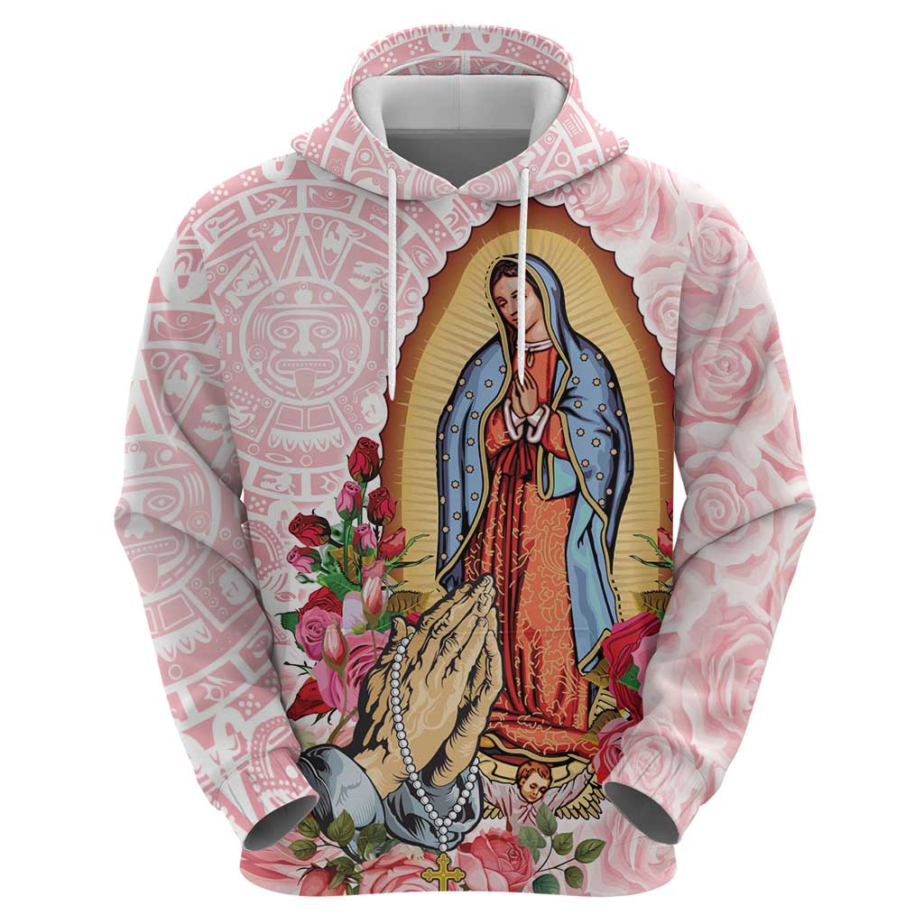 Virgen de Guadalupe Hoodie Rose Flower Mexican Aztec Pattern LT01