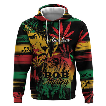 Personalized Reggae King Marley One Love Hoodie Rastafarian Lion Grunge LT01
