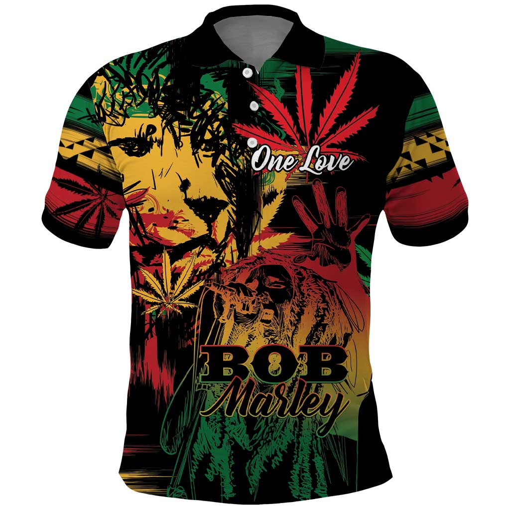 Personalized Reggae King Marley One Love Polo Shirt Rastafarian Lion Grunge LT01
