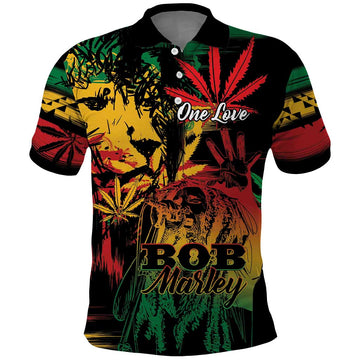 Personalized Reggae King Marley One Love Polo Shirt Rastafarian Lion Grunge LT01