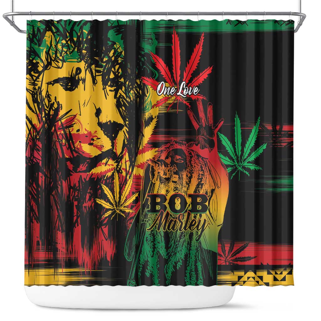 Reggae King Marley One Love Shower Curtain Rastafarian Lion Grunge LT01